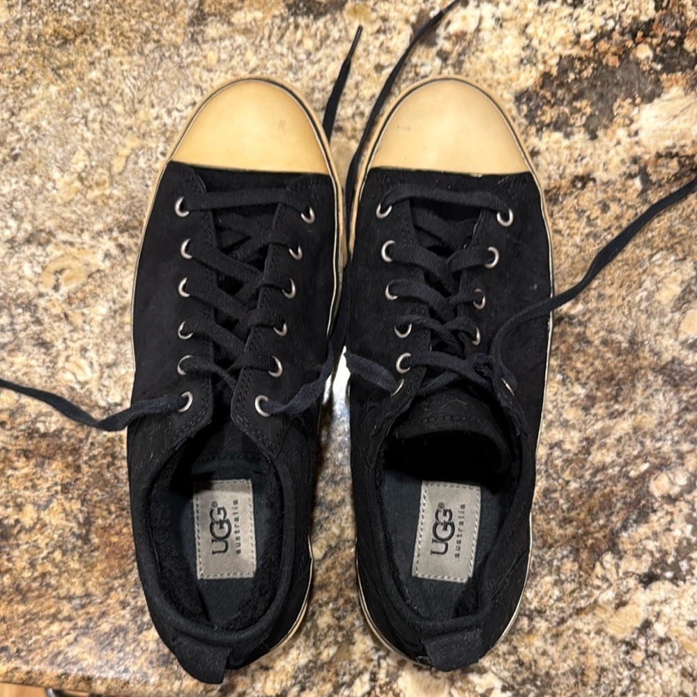 UGG Women’s Evera 1888 Black Suede Shearling Lines Sneakers Size 8.5